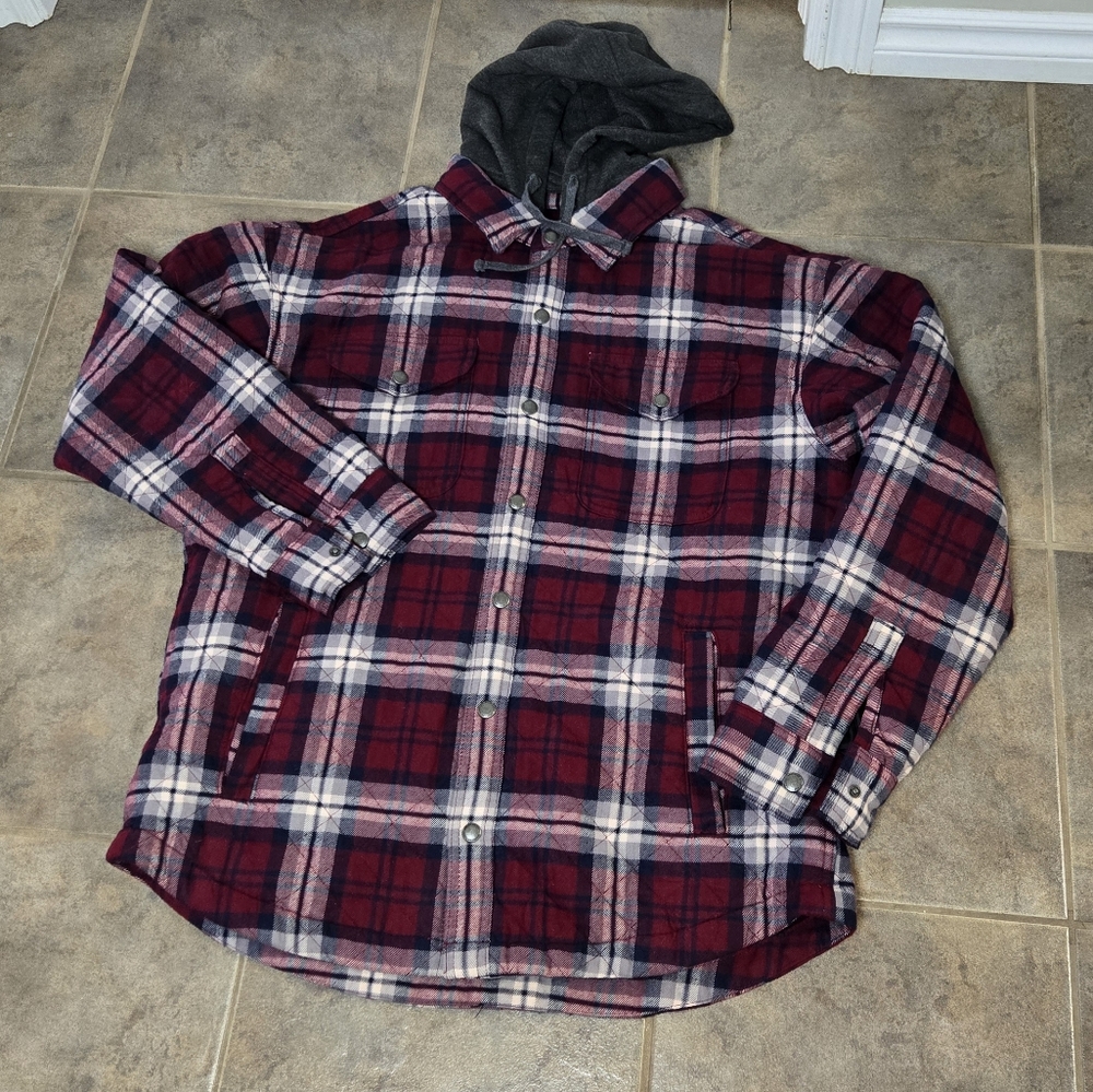 American Eagle Shacket Burgandy Plaid